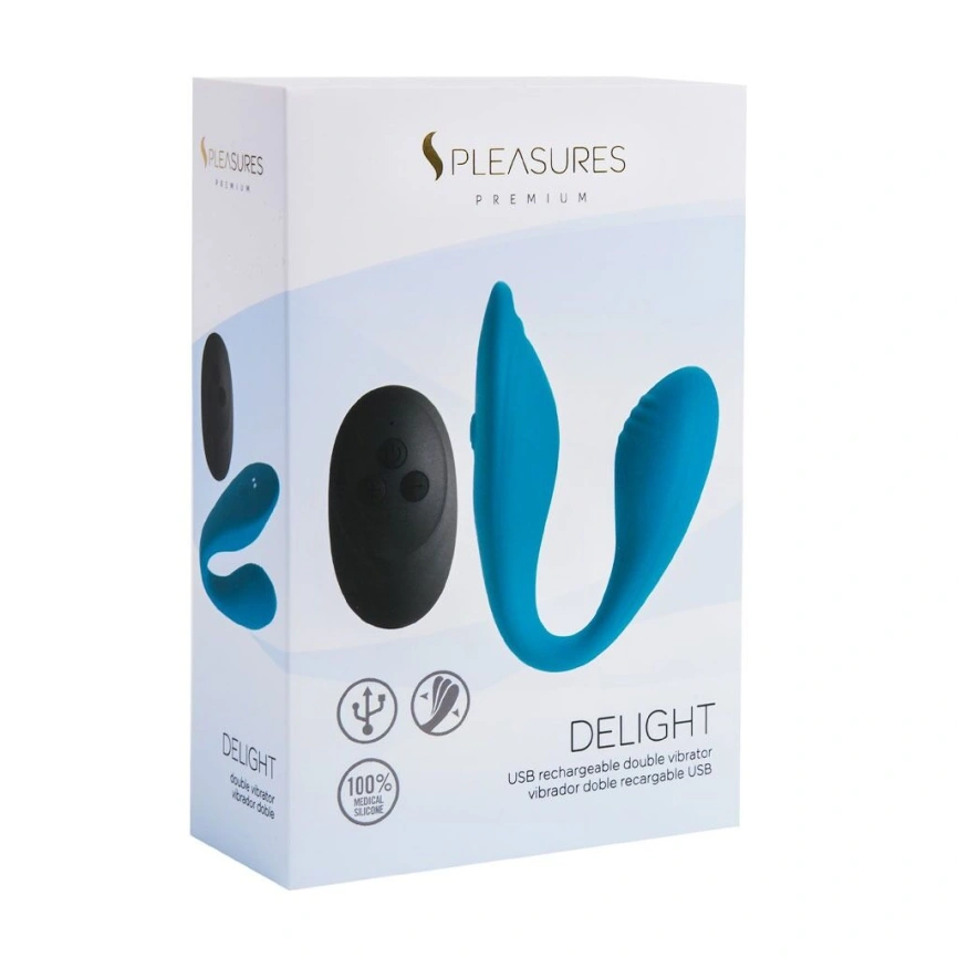 Двойной вибратор S Pleasures Premium Delight, бирюзовый, для клитора и точки G, 10 режимов фото 5