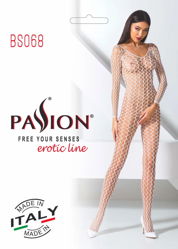 Бодистокинг Passion BS068 white, комбинезон, крупная сетка, длинный рукав фото 6