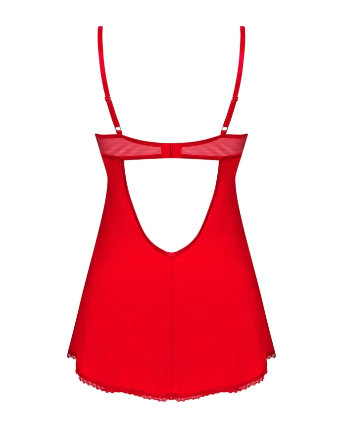 Пеньюар Obsessive Ingridia chemise & thong XL/2XL, красный, сорочка, стринги фото 4