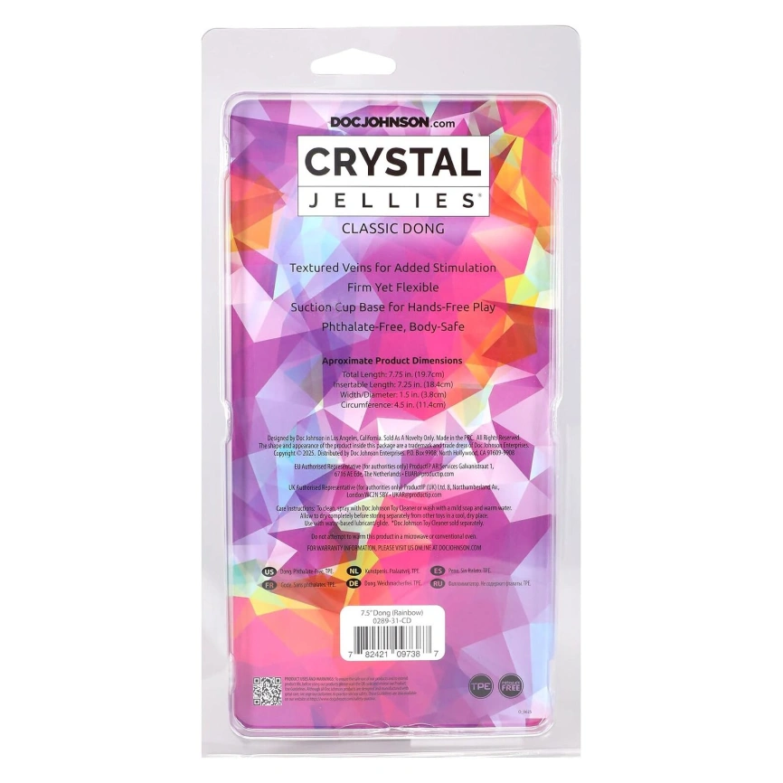 Дилдо Doc Johnson Crystal Jellies - 7.5 Inch Dong - Rainbow фото 6