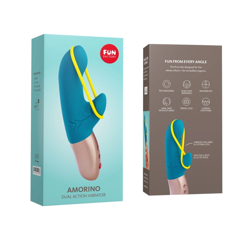 Мини вибратор-кролик со стимулирующей лентой Fun Factory AMORINO petrol/neon yellow, лента съемная фото 6