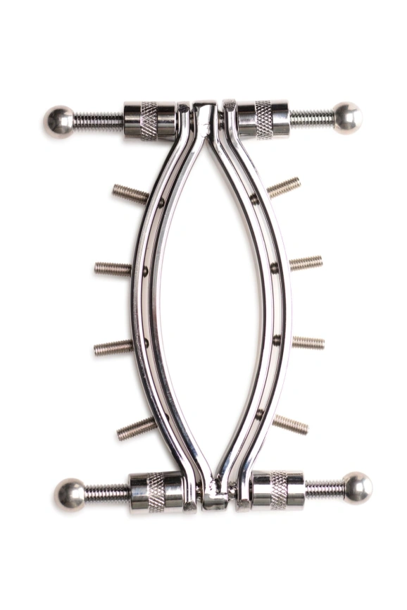 Зажим для вагины Master Series: Spread 'Em Poker Vagina Clamp with Adjustable Pressure Screws, шипы фото 1