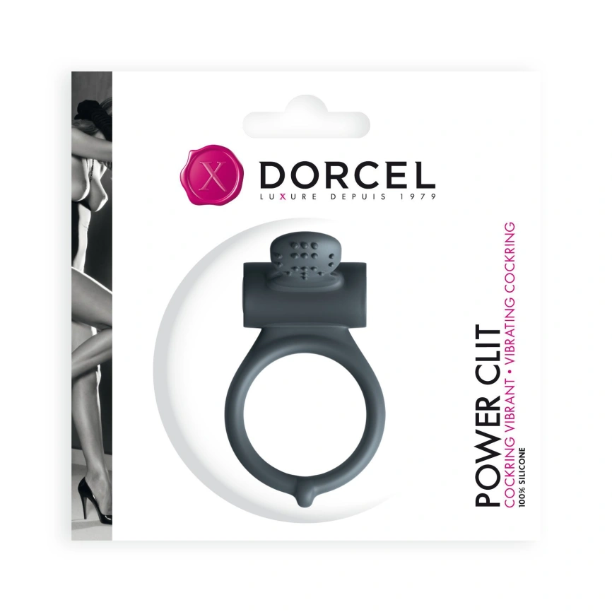 Эрекционное кольцо Dorcel Power Clit Black V2 с вибрацией, с язычком со щеточкой фото 2