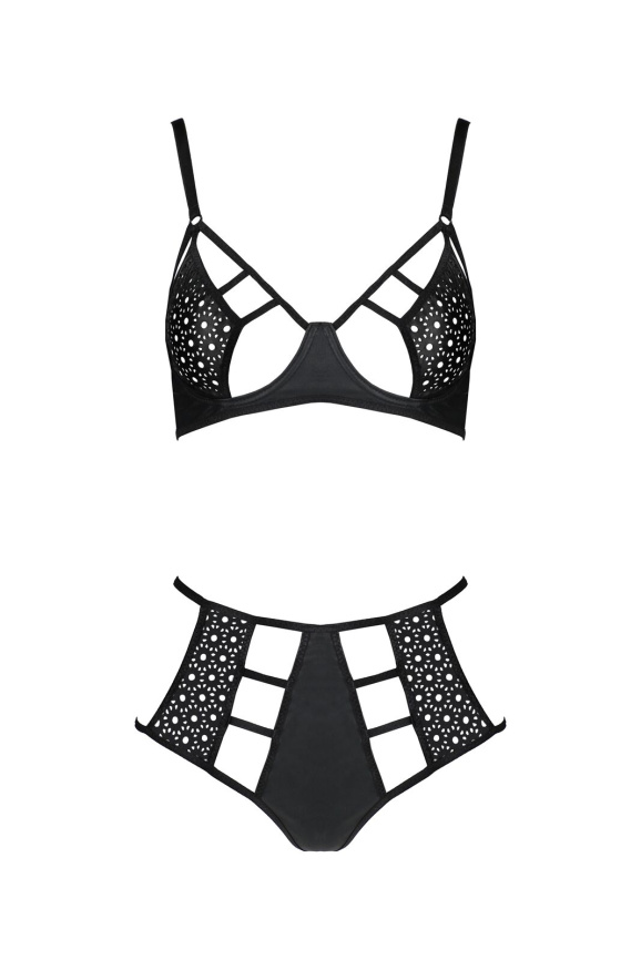 Комплект білизни Passion TASMINA SET L/XL black, ліф, високі трусики з корсетом ззаду фото 3