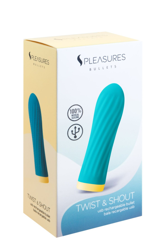 Віброкуля S Pleasures Bullets Twist & Shout Turquoise, бірюзова, ребриста поверхня, 10 режимів фото 3