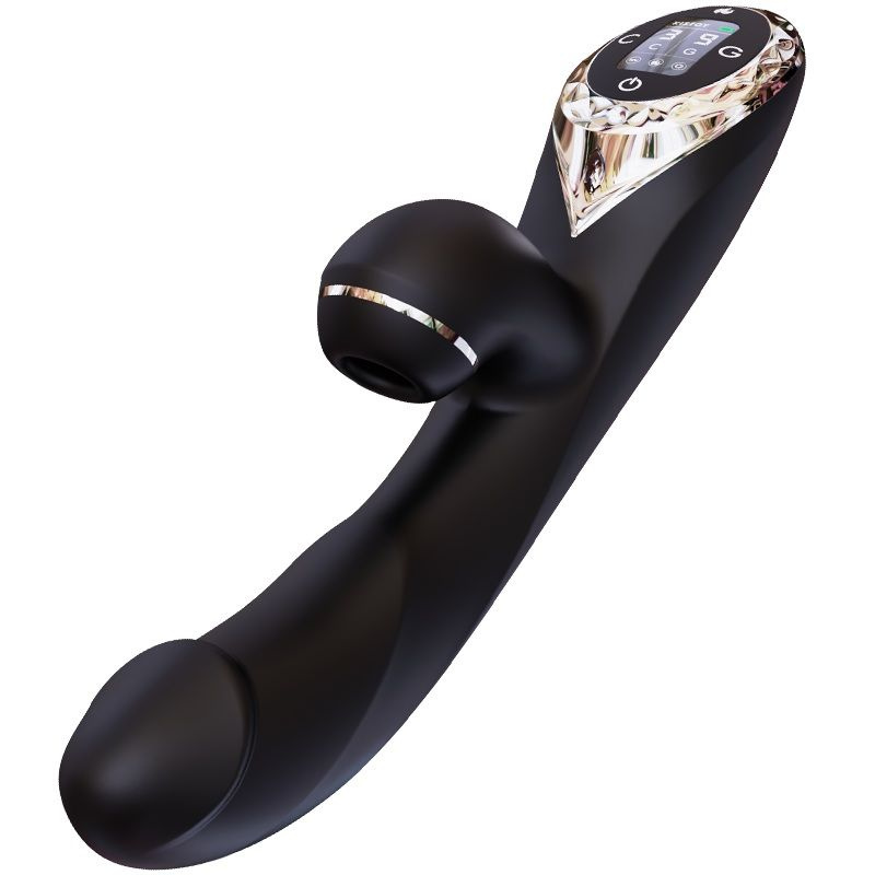 Вакуумний вібратор-кролик з підігрівом KISTOY A-King Pro Black, з LED-екраном фото 1