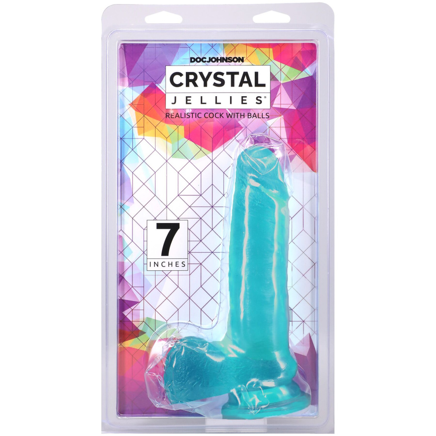 Фалоімітатор Doc Johnson Crystal Jellies - 7 Inch Realistic Cock with Balls - Teal фото 4