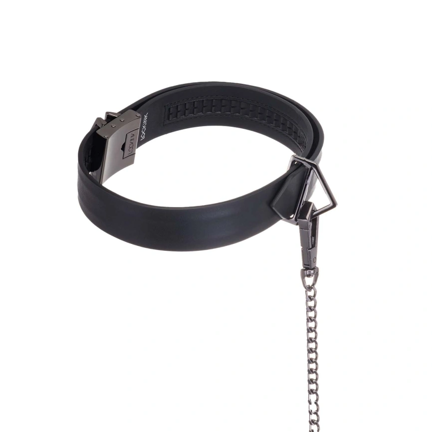 Ошейник с поводком LOCKINK Tied Collar with Leash Set, черный, цепь с кожаной петлей и карабином фото 3