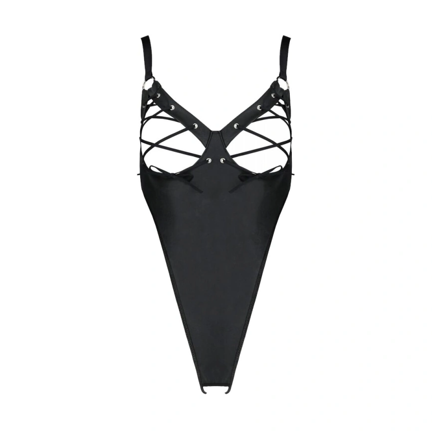 Боди из экокожи Passion CELINE BODY 4XL/5XL black, с доступом, открытый фото 7