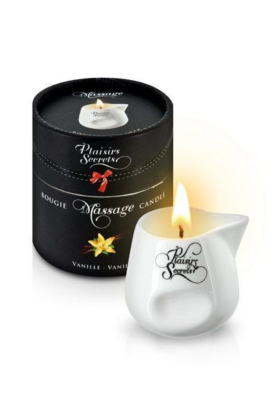 Масажна свічка Plaisirs Secrets Vanilla (80 мл) подарункове паковання, керамічний посуд фото 1