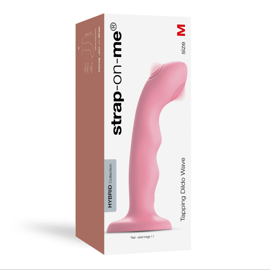 Насадка для страпона з подвійною точковою пульсацією Strap-On-Me TAPPING DILDO WAVE – CORAL PINK, М фото 5