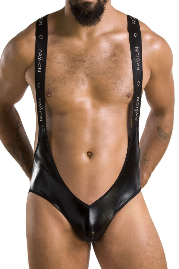 Чоловіче відкрите боді Passion 027 BRUNO XXL/XXXL Black, під латекс, на шлейках фото 1