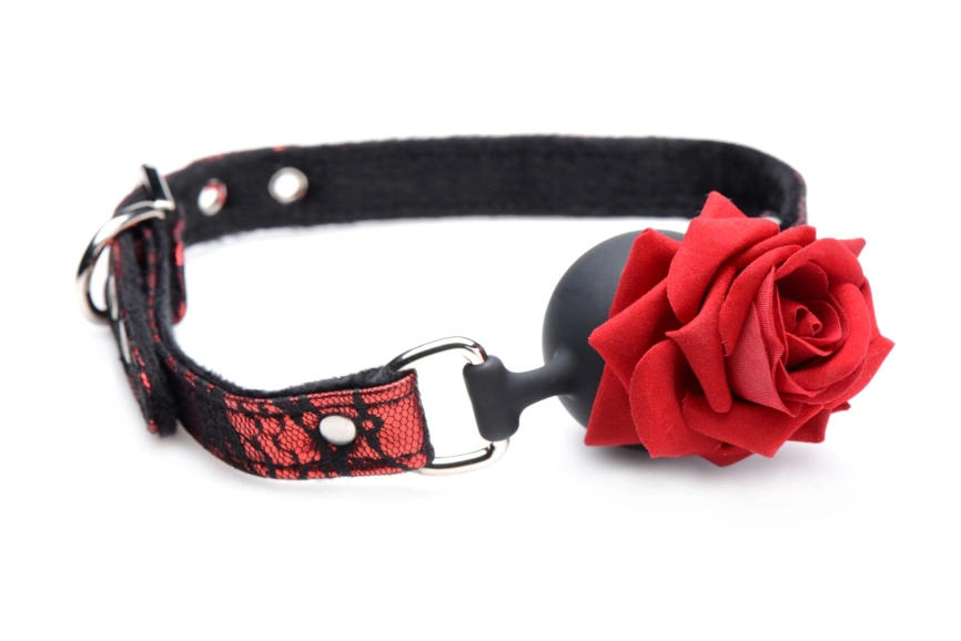 Кляп с розой Master Series: Eye-Catching Ball Gag With Rose, черно-красный фото 2