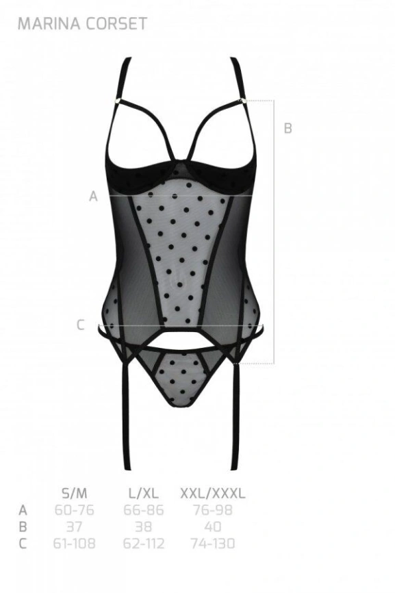Корсет Passion MARINA CORSET, L/XL, black, с открытыми чашками фото 5