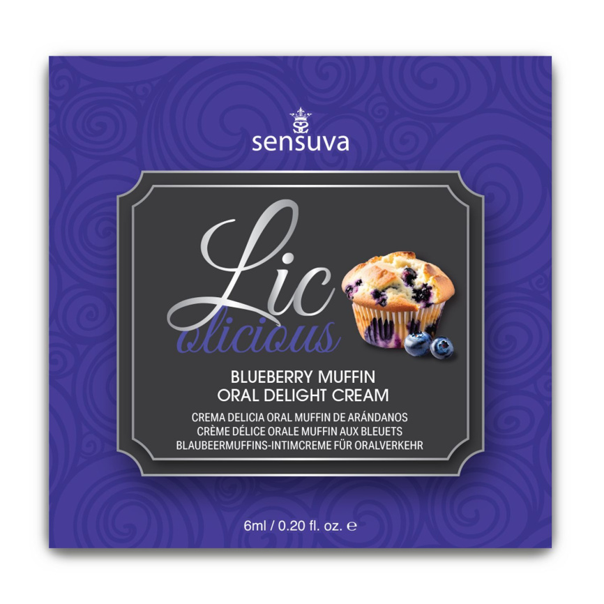 Пробник гелю для мінету Sensuva Lic-o-licious Blueberry Muffin (6 мл), оліїстий, без цукру фото 1