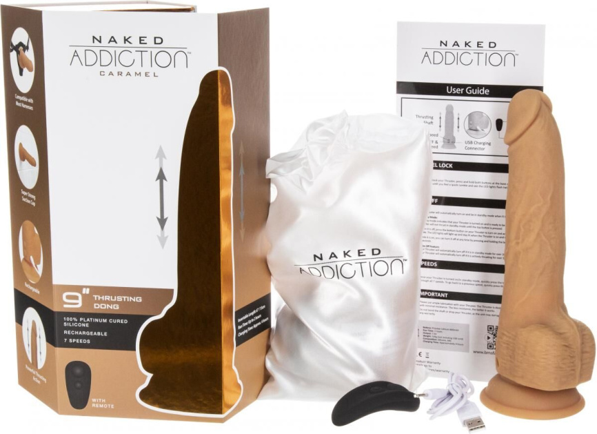 Фалоімітатор з пульсацією Naked ADDICTION Dominic 9″ Caramel, пульт ДК, діаметр 4,2 см фото 6
