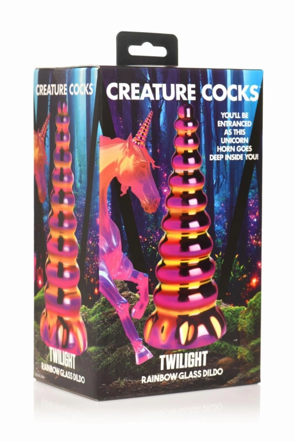 Фэнтезийный стеклянный фаллоимитатор Creature Cocks Twilight Rainbow Glass Dildo, 16 см фото 4