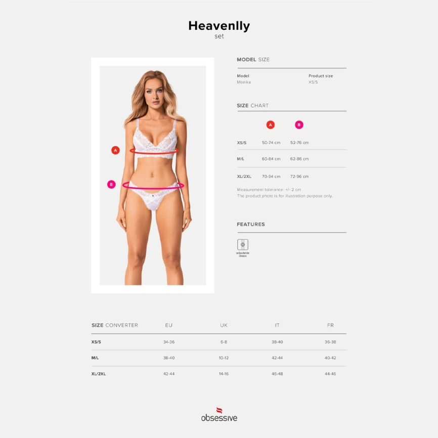 Эротический комплект Obsessive Heavenlly 2-pcs set M/L, бюстгальтер и танга фото 10