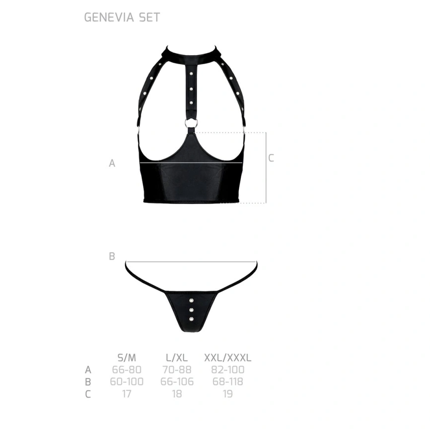 Комплект белья с открытой грудью Passion GENEVIA SET WITH OPEN BRA XXL/XXXL black, корсет, стринги фото 12