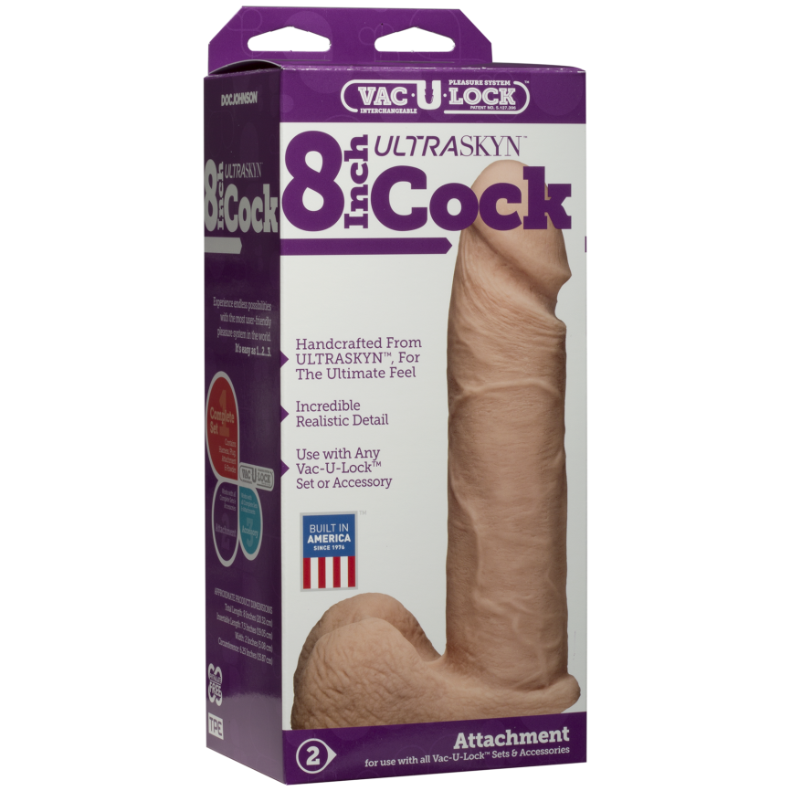 Фалоімітатор Doc Johnson Vac-U-Lock - 8 Inch ULTRASKYN Cock White, діаметр 5,1 см фото 3