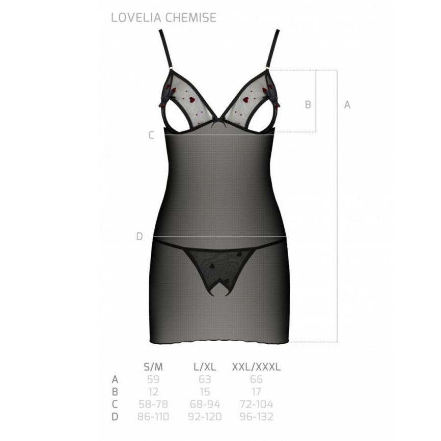 Сорочка з вирізами на грудях, стрінги Passion LOVELIA CHEMISE S/M, black фото 7