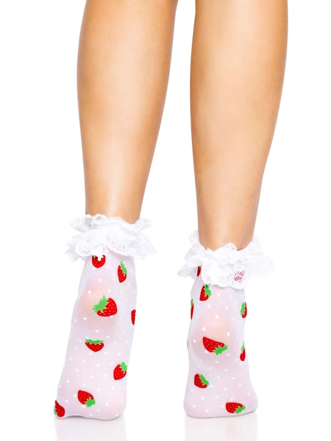 Носки женские с клубничным принтом Leg Avenue Strawberry ruffle top anklets One size, кружевные манж фото 3