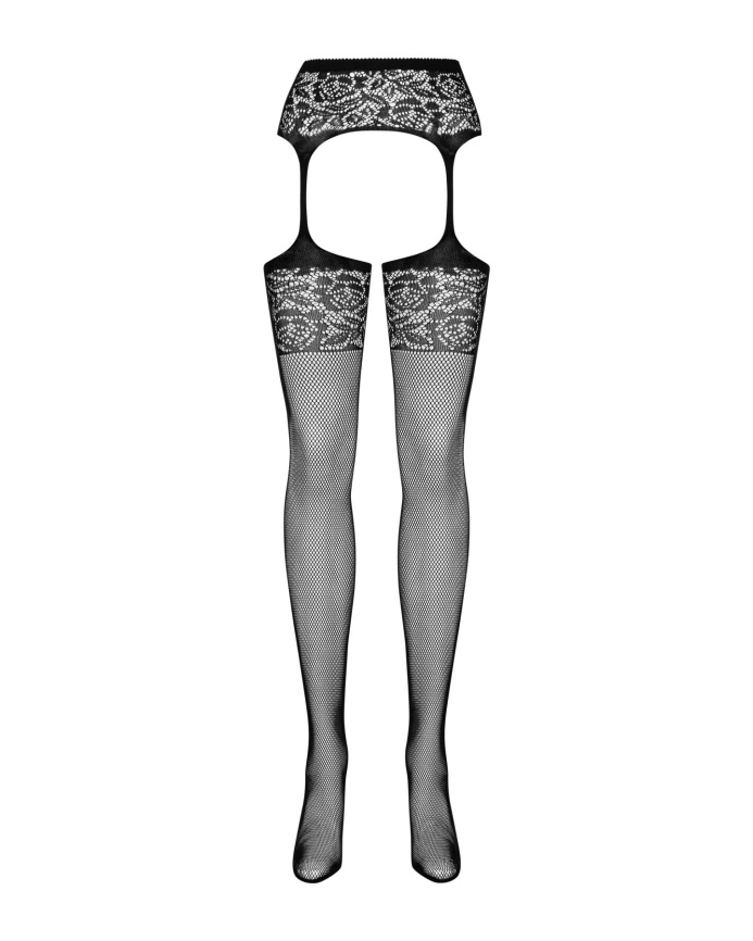 Сітчасті панчохи-стокінги з імітацією гартерів Obsessive Garter stockings S500S/M/L, чорні фото 4