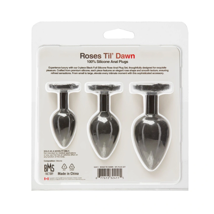 Набор силиконовых анальных пробок BMS Roses Til’ Dawn Silicone Anal Plug Kit Starter Kit Black фото 5