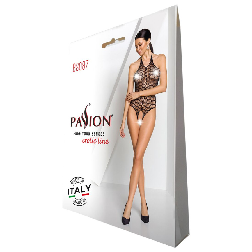 Бодістокінг у велику сітку Passion BS087 black, відкрита спина, халтер, з доступом фото 9
