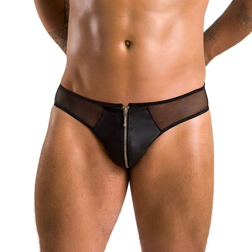Мужские слипы на молнии Passion 042 SLIP TIMMY XXL/XXXL Black, экокожа, сетка фото 7
