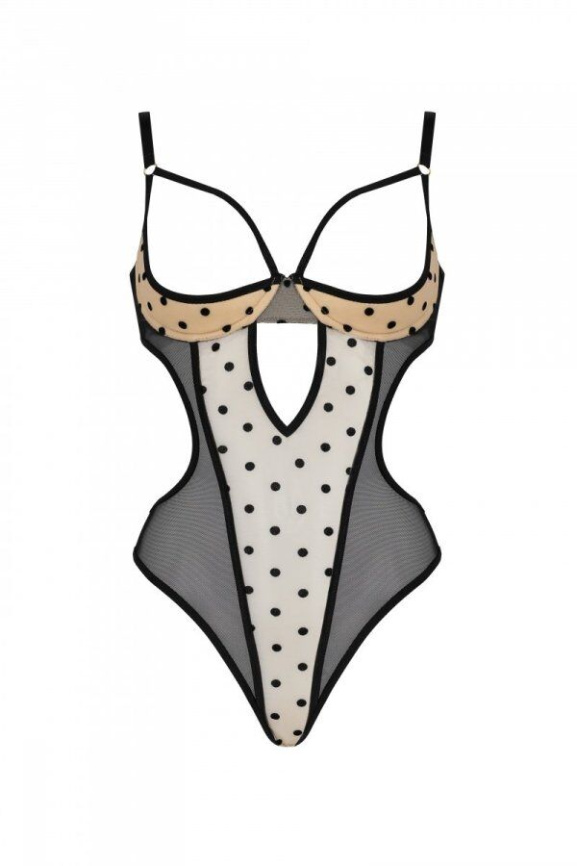 Еротичне боді Passion MARINA BODY, L/XL, beige, з відкритими чашками фото 3