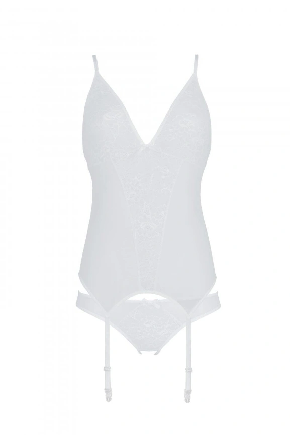 Корсет с пажами, трусики с ажурным декором и открытым шагом Passion URSULA CORSET L/XL, white фото 4