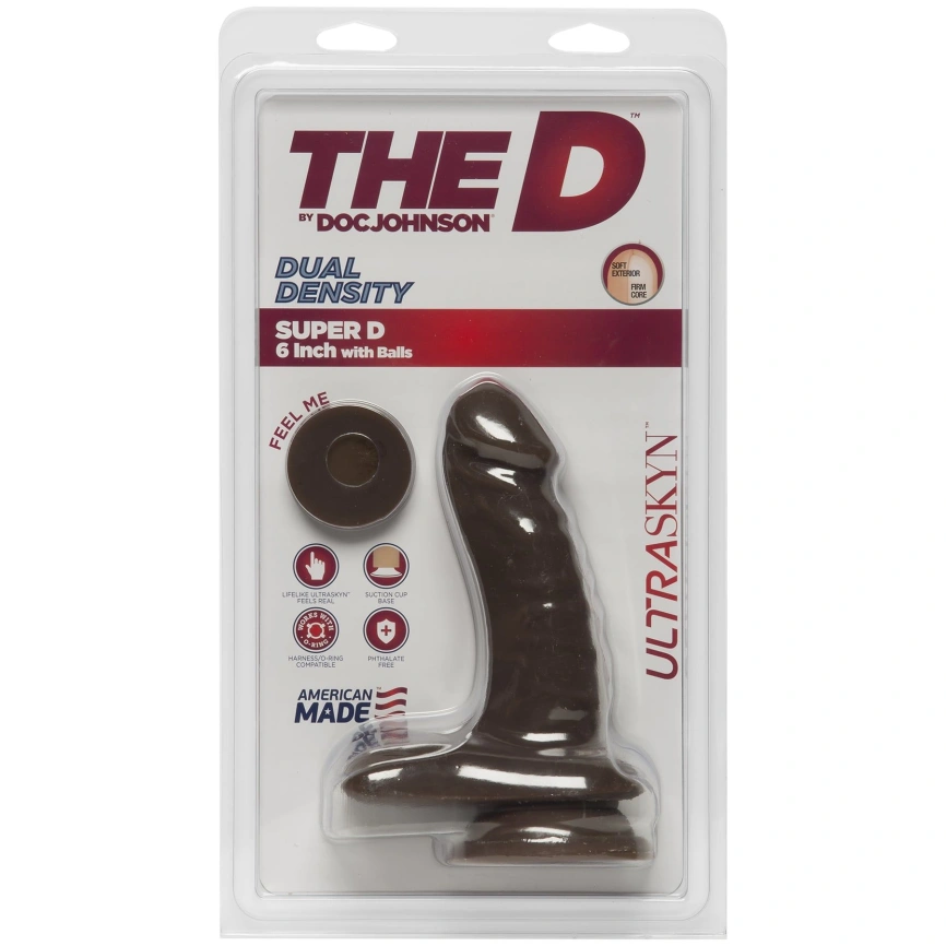 Фаллоимитатор Doc Johnson The D - Super D - 6 Inch With Balls - ULTRASKYN - Chocolate, диаметр 3,8см фото 2