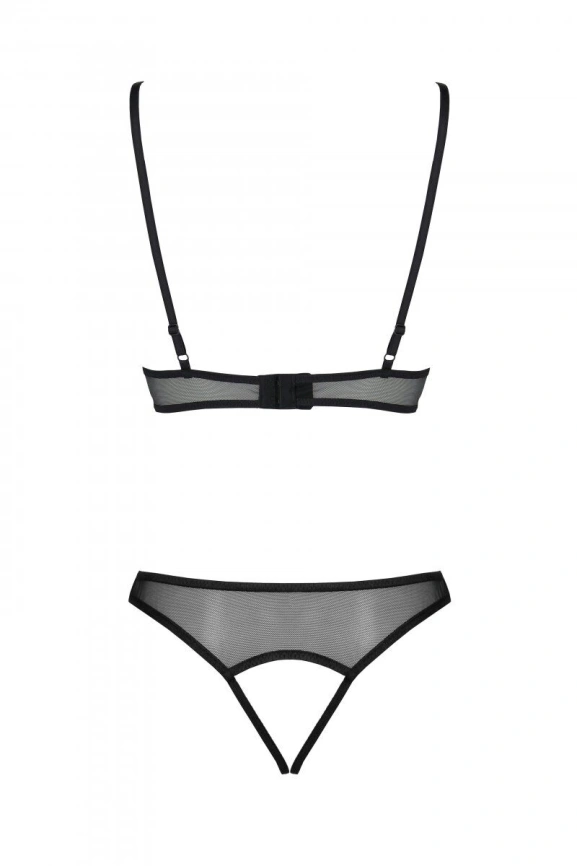 Комплект из браллета с ажурным лифом и открытыми трусиками Passion CHRISTA SET Open Bra S/M black фото 4
