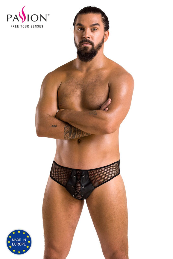 Чоловічі труси зі шнурівкою Passion 035 SLIP RICHARD S/M Black, екошкіра, сітка фото 5