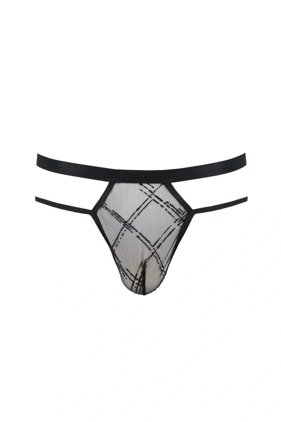 Мужские прозрачные стринги Passion 029 THONG COLLIN L/XL Black, сетка фото 3