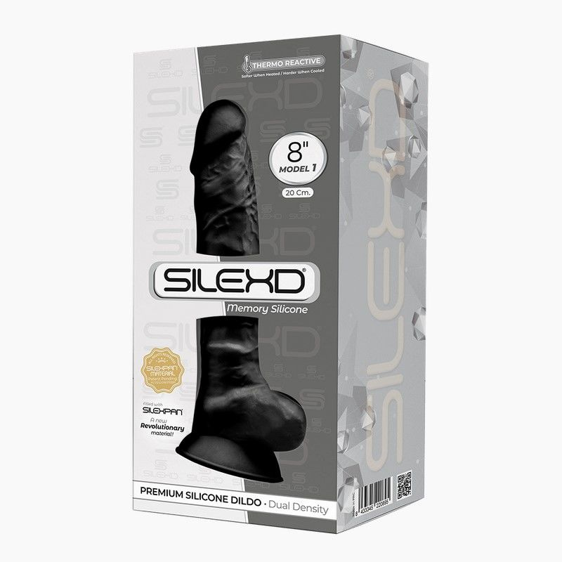Фалоімітатор SilexD Vetus Black (MODEL 1 size 8in), двошаровий, силікон + Silexpan, діаметр 4,2см фото 3