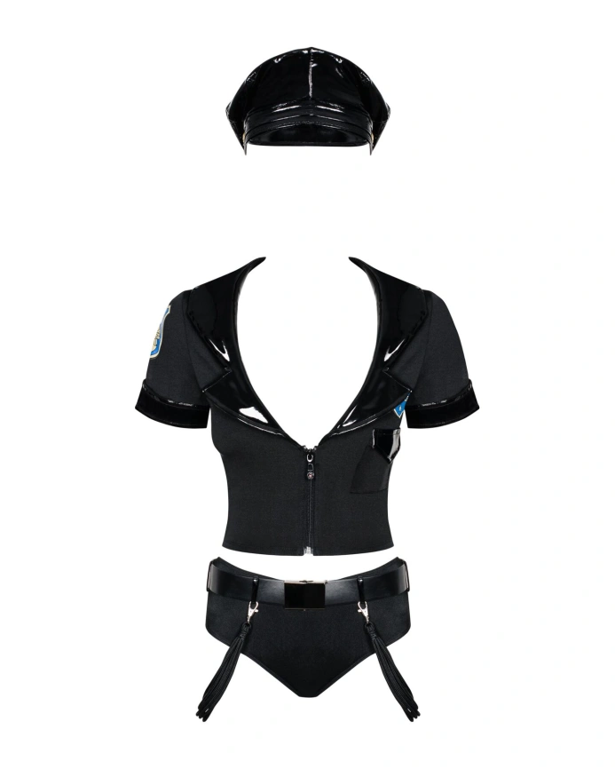Эротический костюм полицейского Obsessive Police set S/M, black, топ, шорты, кепка, пояс, портупея фото 2