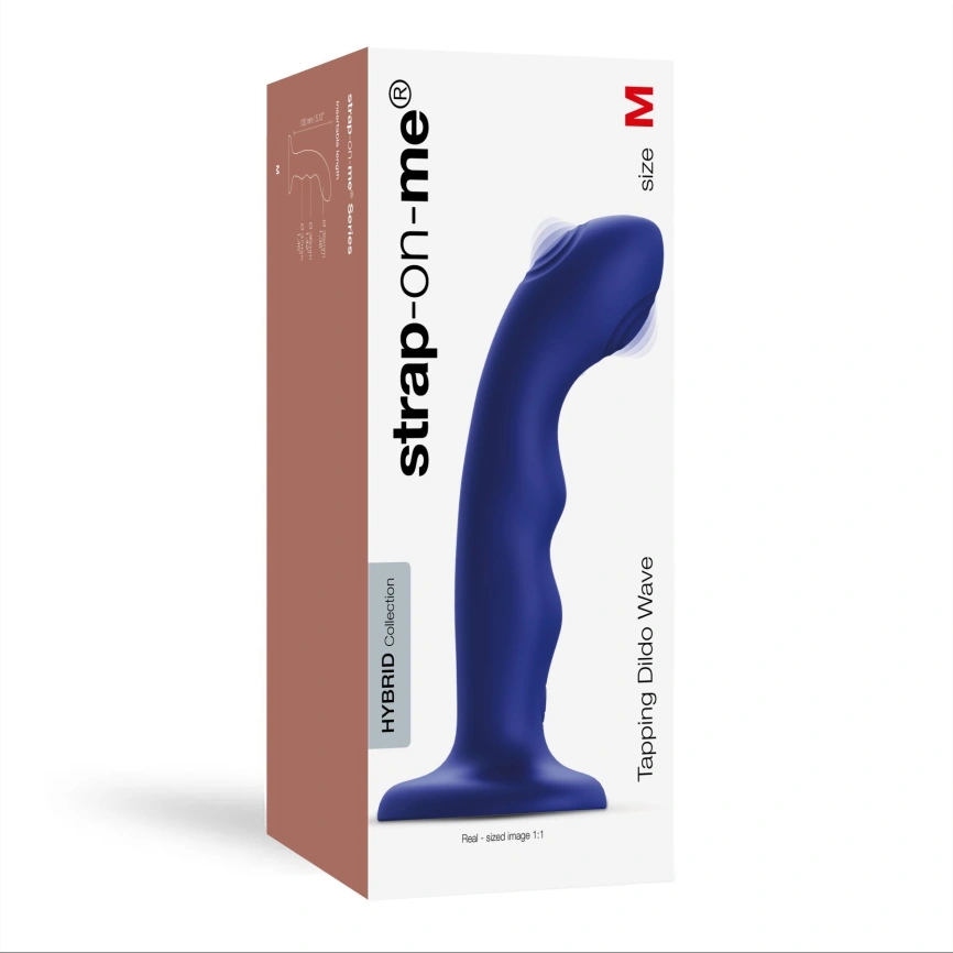 Насадка для страпона с двойной точечной пульсацией Strap-On-Me TAPPING DILDO WAVE – NIGHT BLUE, М фото 5