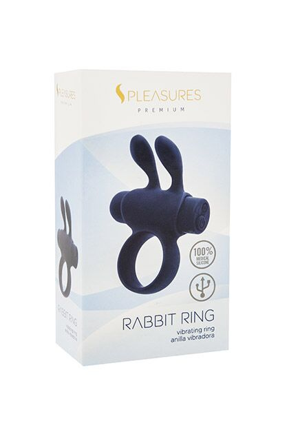 Ерекційне віброкільце S Pleasures Premium Rabbit Ring, чорне, зі знімною віброкулею та вушками фото 2