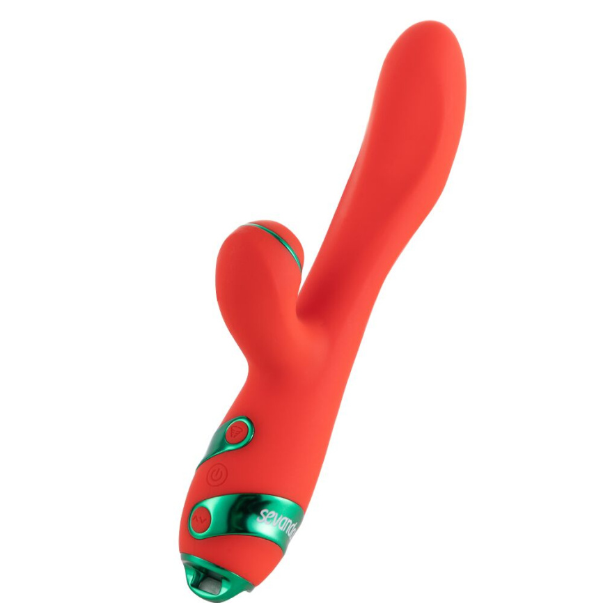 Вібратор-кролик з пульсацією та флогером LOCKINK SEVANDA Whip Vibrating Massage Wand, червоно-зелений фото 3