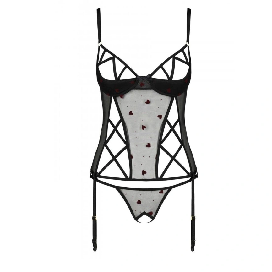 Корсет с подвязками, стринги Passion LOVELIA CORSET S/M, black фото 12