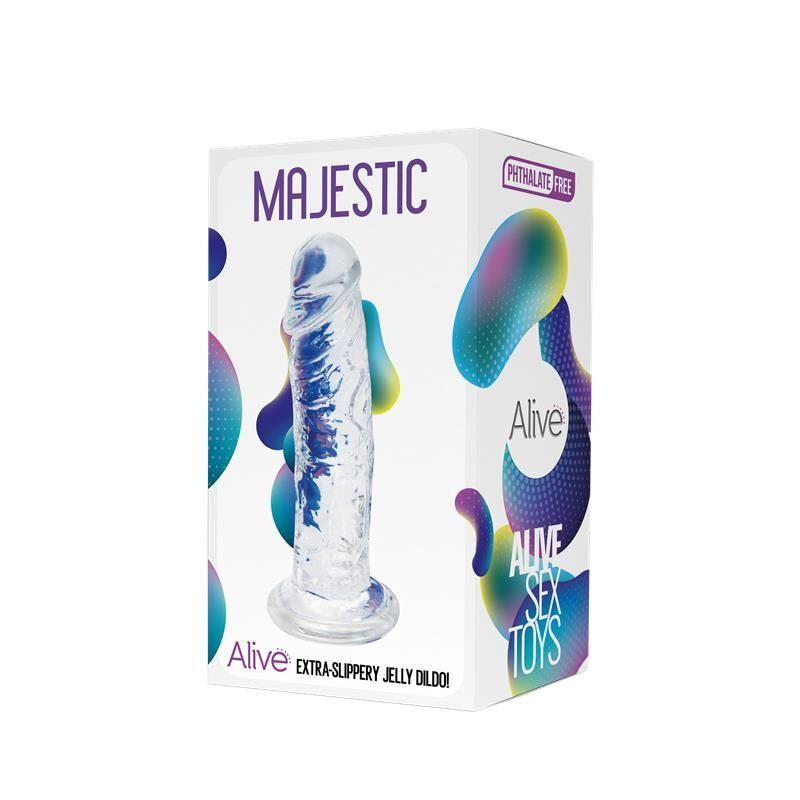 Прозорий фалоімітатор Alive Jelly Dildo Majestic, TPE, присоска, діаметр 3,7 см, довжина 14,7 см фото 2