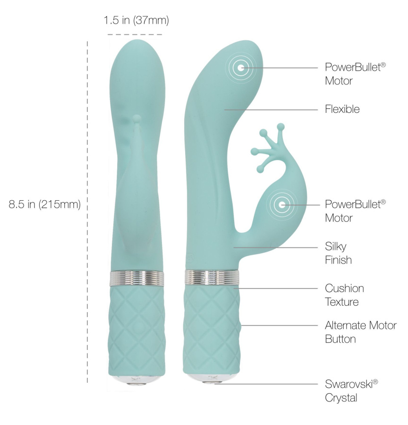 Розкішний вібратор-кролик Pillow Talk - Kinky Teal з кристалом Сваровські, потужний фото 8