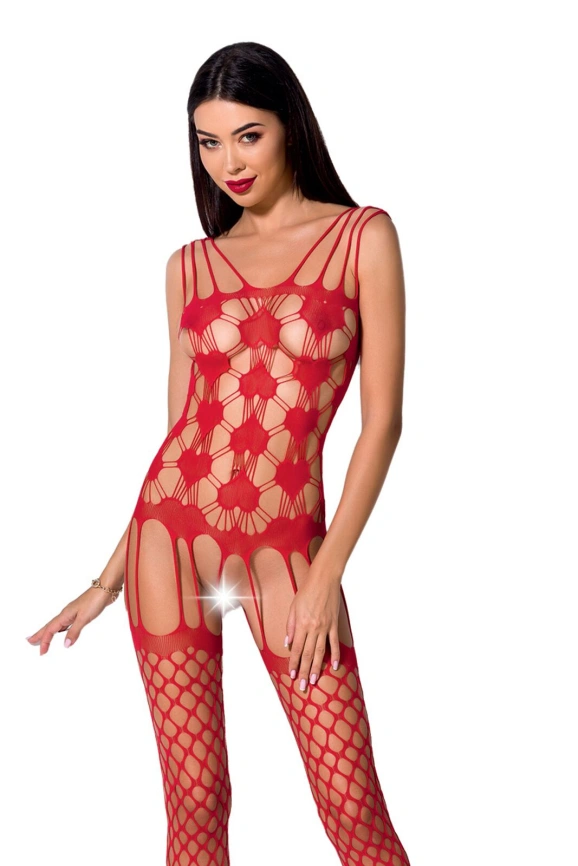 Бодистокинг Passion BS067 red, комбинезон, имитация чулок и топа на бретелях фото 1