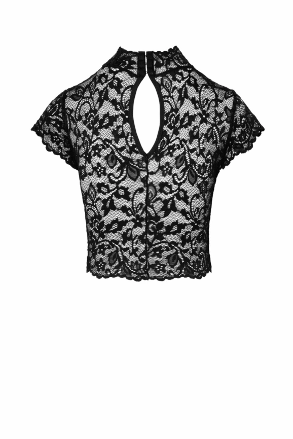 Топ Noir Handmade F303 Essence, M, black, кружевной, короткий рукав, воротник-стойка фото 5