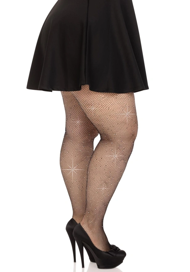 Колготки Leg Avenue Rhinestone micro net tights Plus size Black, мелкая сетка, стразы фото 2