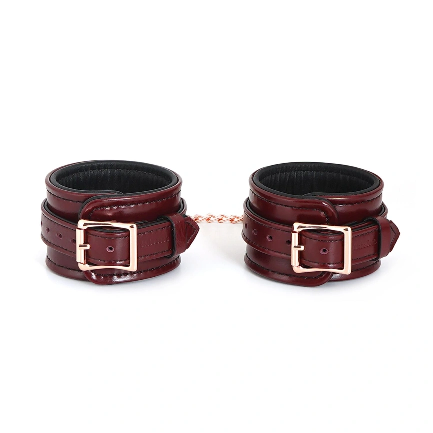 Кожаные поножи Liebe Seele Wine Red Ankle Cuffs, съемная цепочка-крепление фото 1