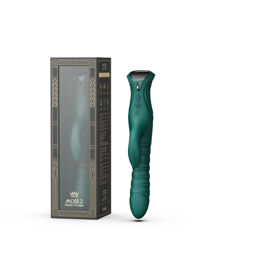 Смарт пульсатор-кролик з вібрацією Zalo Mose 2 Turquoise Green, підігрів до 42 °C, кристал Swarovski фото 15