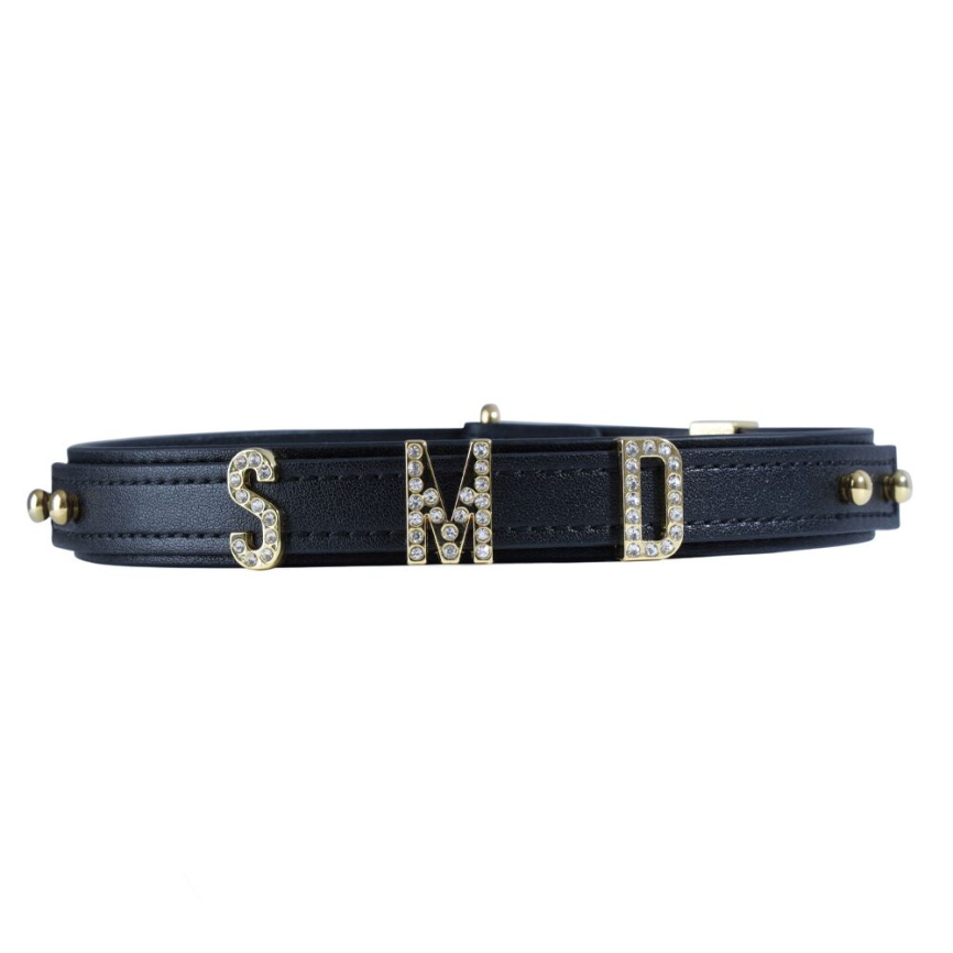 Нашийник LOCKINK Dark DIY Alphabet Collar, чорний, штучна шкіра, букви зі стразами фото 2